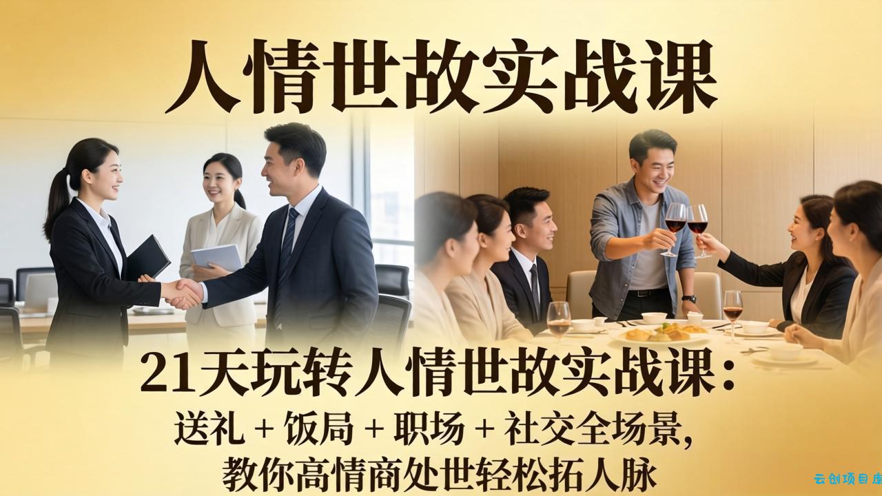21 天玩转人情世故实战课：送礼 + 饭局 + 职场 + 社交全场景，教你高情商处世轻松拓人脉-云创项目库
