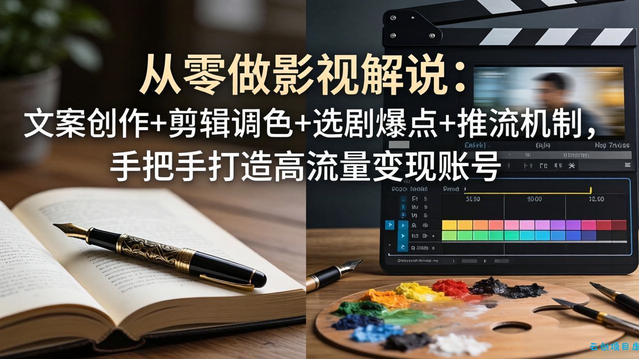 从零做影视解说：文案创作+剪辑调色+选剧爆点+推流机制，手把手打造高流量变现账号-云创项目库