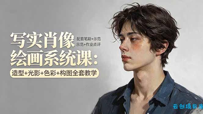 写实肖像绘画系统课：造型+光影+色彩+构图全套教学，配套笔刷+示范+作业点评-云创项目库