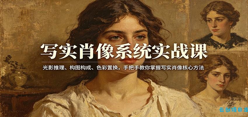 写实肖像系统实战课：光影推理、构图构成、色彩置换，手把手教你掌握写实肖像核心方法-云创项目库