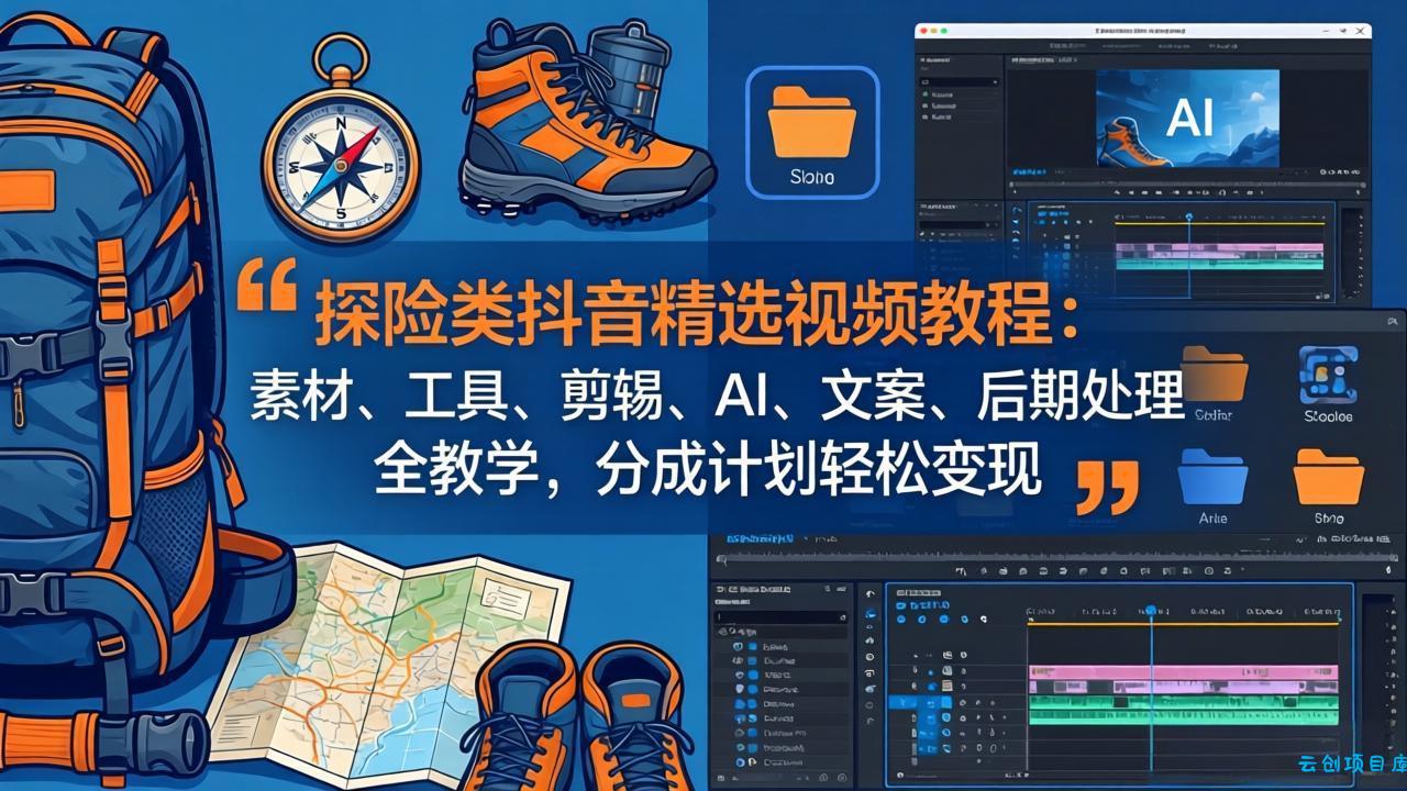 探险类抖音精选视频教程：素材、工具、剪辑、AI、文案、后期处理全教学，分成计划轻松变现-云创项目库