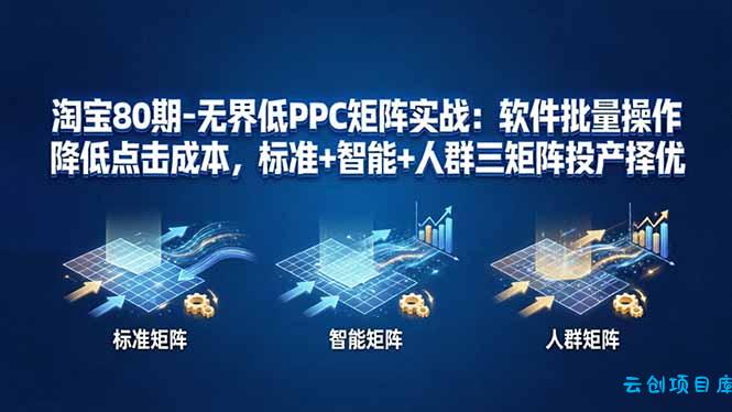 淘宝80期-无界低PPC矩阵实战：软件批量操作降低点击成本，标准+智能+人群三矩阵投产择优-云创项目库