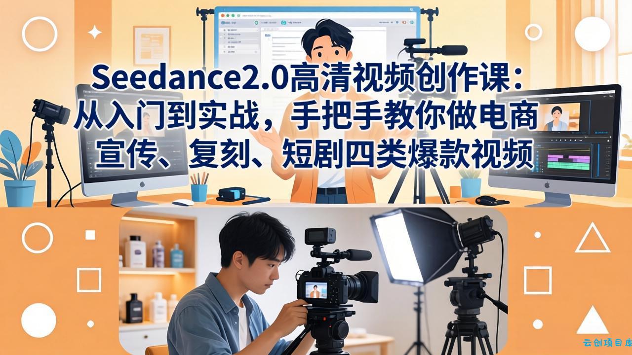 Seedance2.0高清视频创作课：从入门到实战，手把手教你做电商、宣传、复刻、短剧四类爆款视频-云创项目库