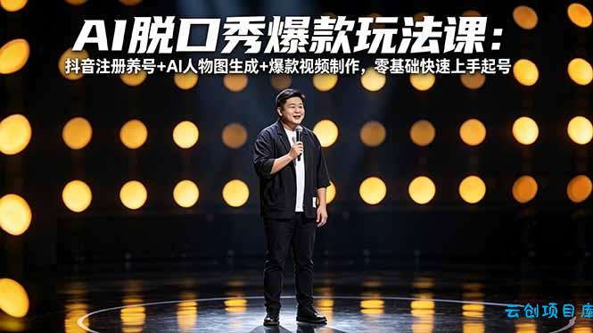 AI脱口秀爆款玩法课：抖音注册养号+AI人物图生成+爆款视频制作，零基础快速上手起号-云创项目库