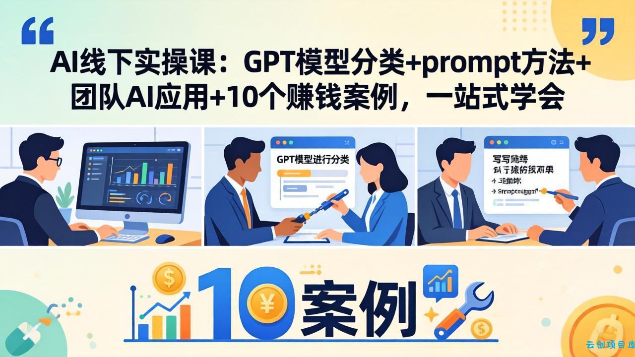AI线下实操课：GPT模型分类+prompt方法+团队AI应用+10个赚钱案例，一站式学会-云创项目库