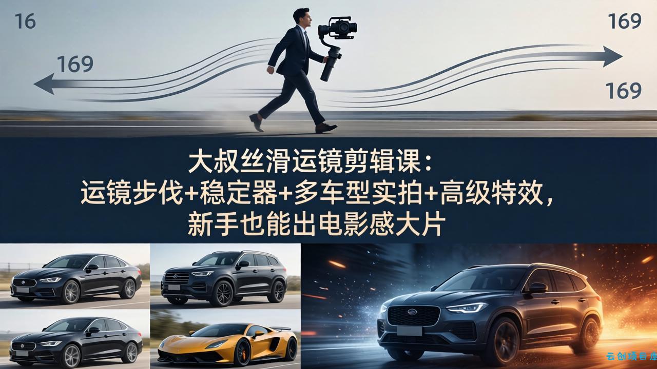 大叔丝滑运镜剪辑课：运镜步伐+稳定器+多车型实拍+高级特效，新手也能出电影感大片-云创项目库