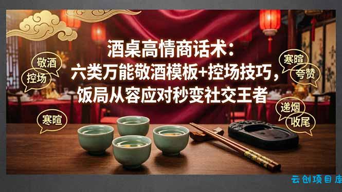 付费文章：酒桌高情商话术：六类万能敬酒模板+控场技巧，饭局从容应对秒变社交王者-云创项目库
