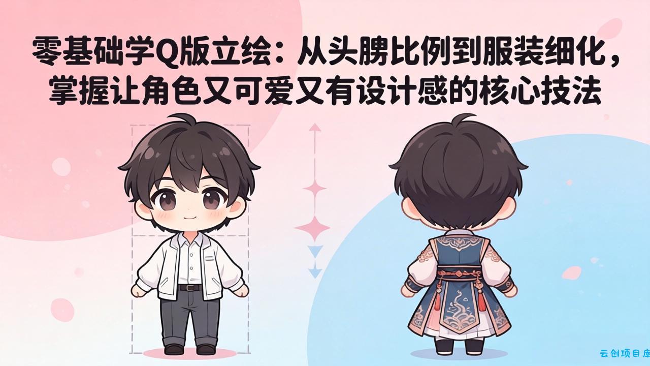 零基础学Q版立绘：从头身比例到服装细化，掌握让角色又可爱又有设计感的核心技法-云创项目库