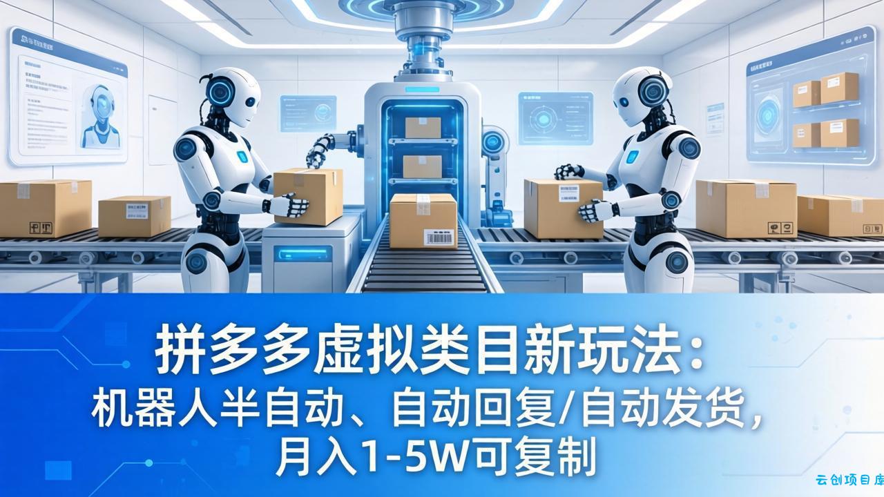 拼多多虚拟类目新玩法：机器人半自动、自动回复 /自动发货，月入 1-5W 可复制-云创项目库