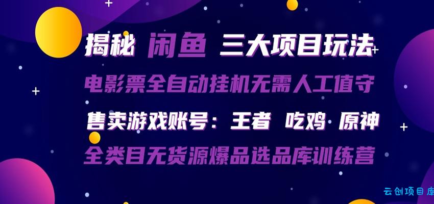 闲鱼三种玩法 全自动电影票 售卖游戏账号 爆品选品库训练营-云创项目库