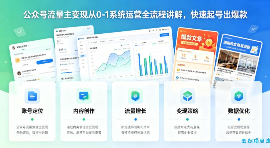公众号流量主变现从0-1系统运营全流程讲解，快速起号出爆款-云创项目库