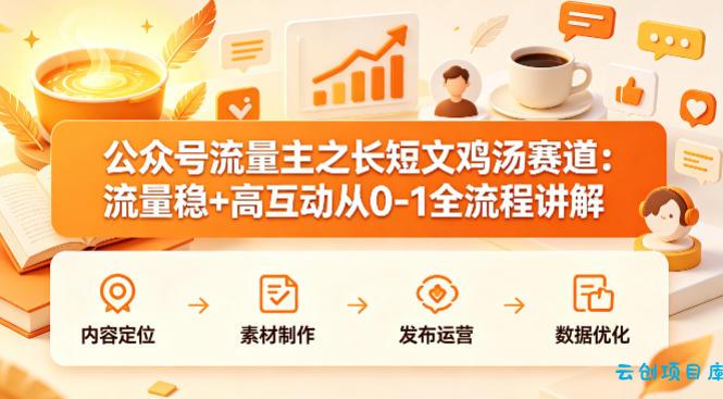 公众号流量主之长短文鸡汤赛道，流量稳+高互动，从0-1全流程讲解-云创项目库