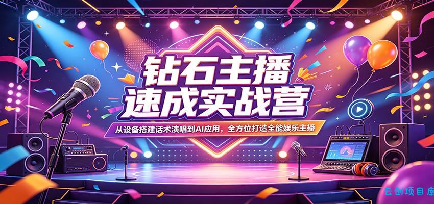 钻石主播速成实战营：从设备搭建话术演唱到AI应用，全方位打造全能娱乐主播-云创项目库