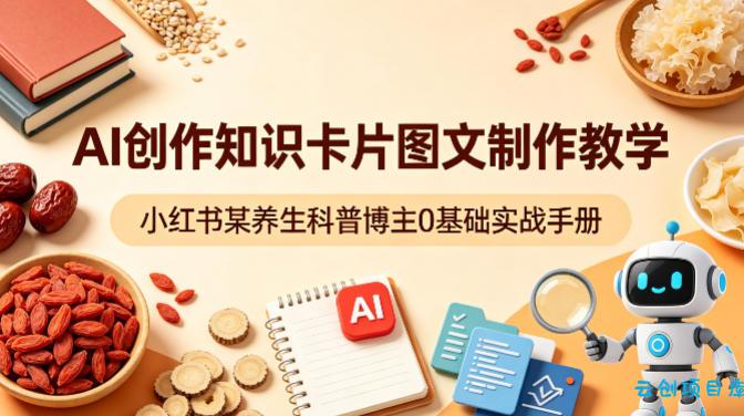 AI创作知识卡片图文制作教学，小红书某养生科普博主0基础实战手册-云创项目库