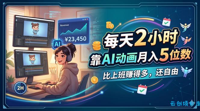 每天 2 小时，靠 AI 动画月入 5 位数，比上班赚得多，还自由-云创项目库