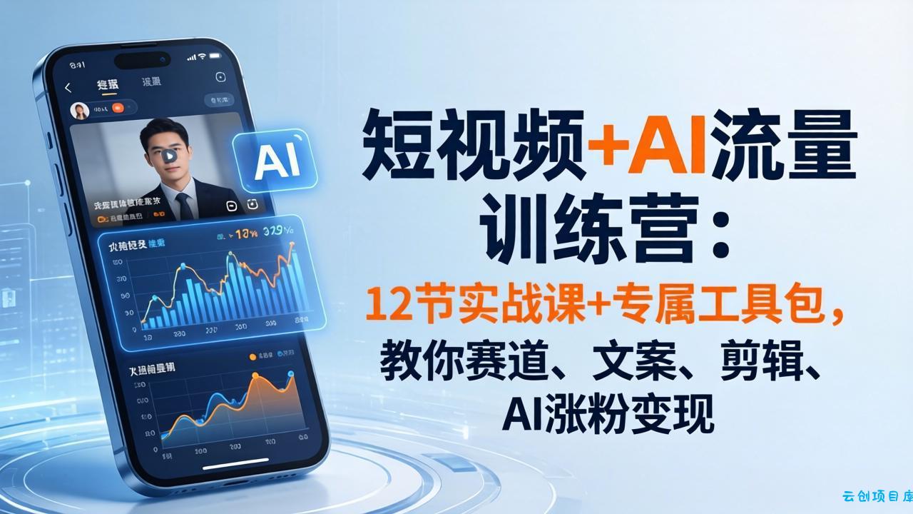 短视频+AI流量训练营：12节实战课+专属工具包，教你赛道、文案、剪辑、AI涨粉变现-云创项目库