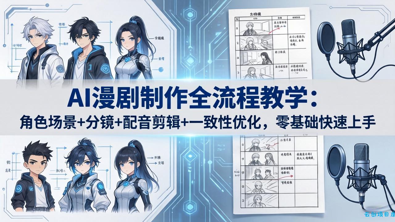 AI漫剧制作全流程教学：角色场景+分镜+配音剪辑+一致性优化，零基础快速上手-云创项目库