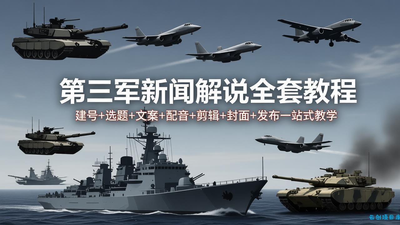 第三军迷新闻解说全套教程：建号+选题+文案+配音+剪辑+封面+发布一站式教学-云创项目库