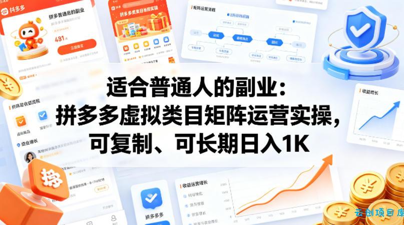 适合普通人的副业：拼多多虚拟类目矩阵运营实操，可复制、可长期日入1K【揭秘】-云创项目库