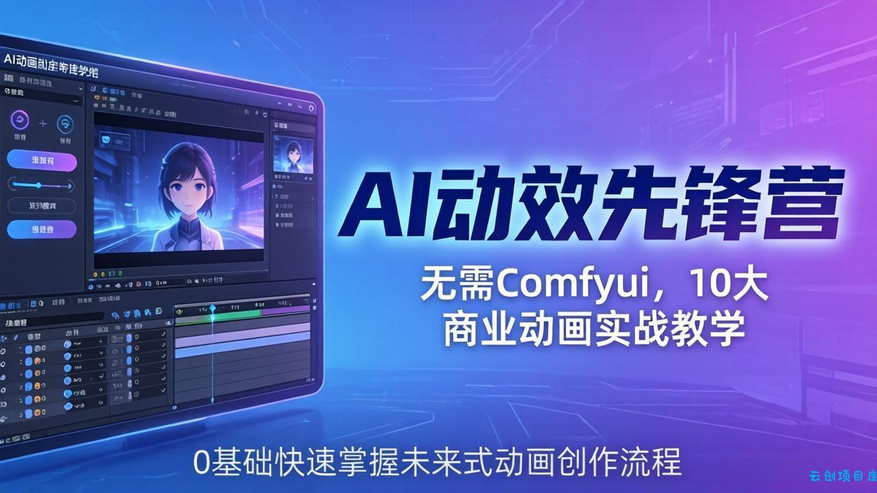 AI 动效先锋营：无需Comfyui，10大商业动画实战教学，0基础快速掌握未来式动画创作流程-云创项目库