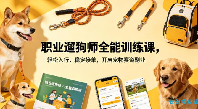职业遛狗师全能训练课，轻松入行，稳定接单，开启宠物赛道副业-云创项目库
