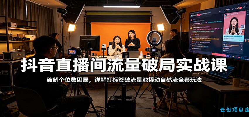 抖音直播间流量破局实战课：破解个位数困局，详解打标签破流量池撬动自然流全套玩法-云创项目库
