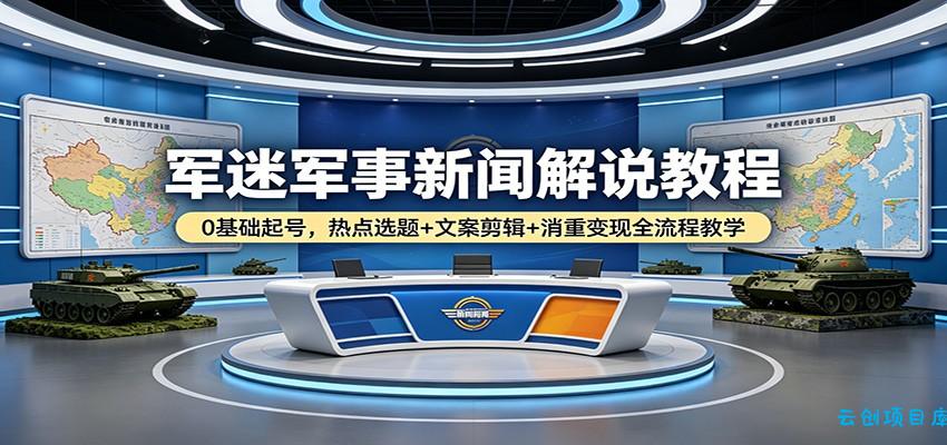 军迷军事新闻解说教程：0基础起号，热点选题+文案剪辑+消重变现全流程教学-云创项目库