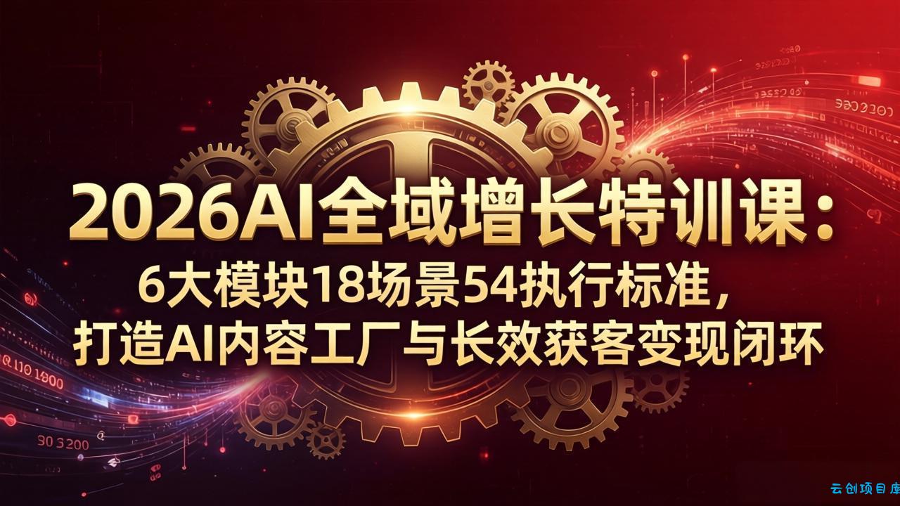 2026AI全域增长特训课：6大模块18场景54执行标准，打造AI内容工厂与长效获客变现闭环-云创项目库