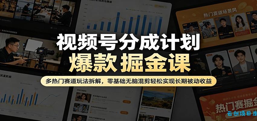 视频号分成计划爆款掘金课：多热门赛道玩法拆解，零基础无脑混剪轻松实现长期被动收益-云创项目库