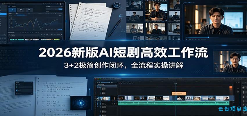 2026新版AI短剧高效工作流：3+2极简创作闭环，全流程实操讲解-云创项目库