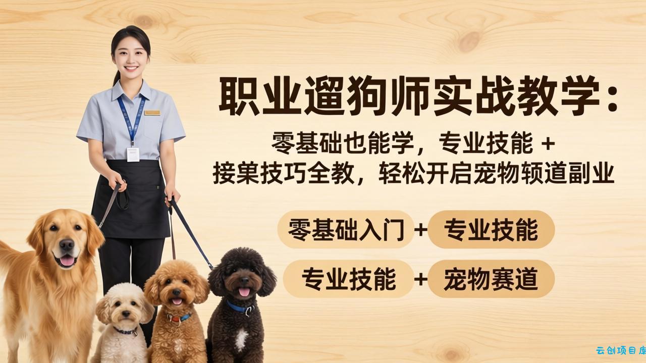 职业遛狗师实战教学：零基础也能学，专业技能 + 接单技巧全教，轻松开启宠物赛道副业-云创项目库