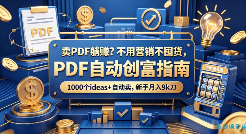 卖PDF躺賺？不用营销不囤货，PDF自动创富指南，1000个ideas+自动卖，新手月入9k刀【原创双语字幕】-云创项目库