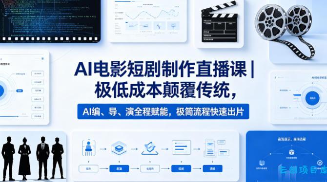 AI电影短剧制作直播课｜极低成本颠覆传统，AI编、导、演全程赋能，极简流程快速出片-云创项目库
