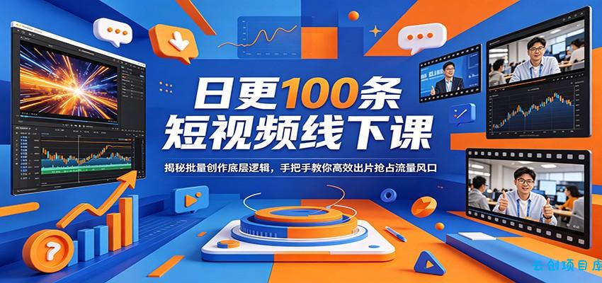日更100条短视频线下课：揭秘批量创作底层逻辑，手把手教你高效出片抢占流量风口-云创项目库