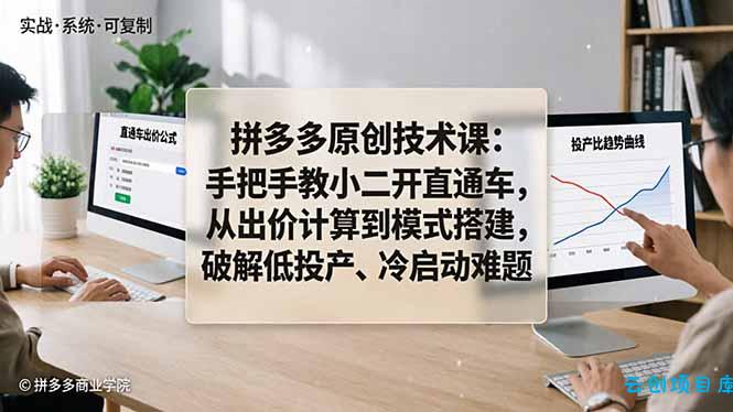 拼多多原创技术课：手把手教小二开直通车，从出价计算到模式搭建，破解低投产、冷启动难题-云创项目库
