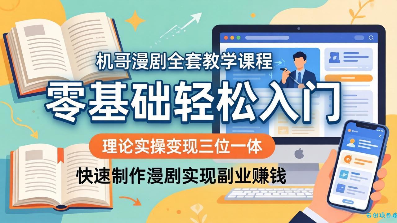 机哥漫剧全套教学课程，理论实操变现三位一体，零基础轻松入门，快速制作漫剧实现副业赚钱-云创项目库