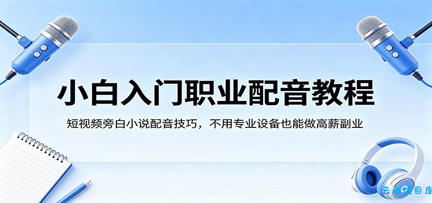 小白入门职业配音教程，短视频旁白小说配音技巧，不用专业设备也能做高薪副业-云创项目库