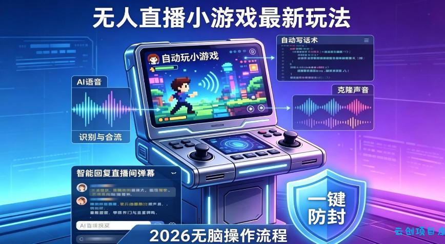 2026年AI无人直播小游戏全流程，不违规不封号，开启创业副业增收之路，小白月入1w+【揭秘】-云创项目库