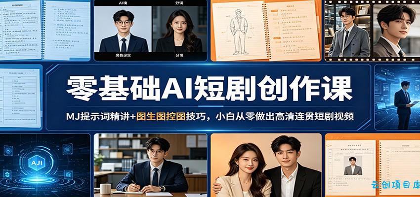 零基础AI短剧创作课：MJ提示词精讲+图生图控图技巧，小白从零做出高清连贯短剧视频-云创项目库