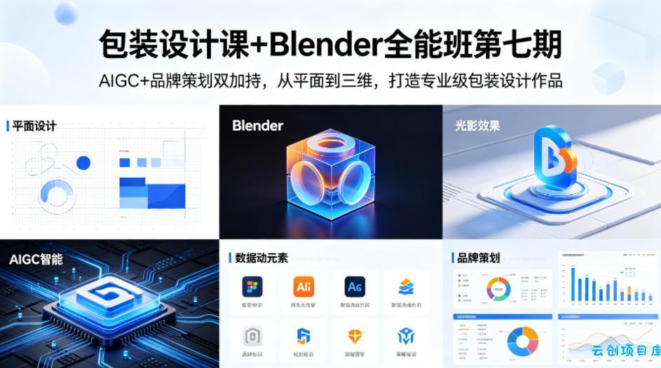 包装设计课+Blender全能班第七期，AIGC+品牌策划双加持，从平面到三维，打造专业级包装设计作品-云创项目库