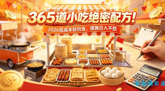 365道小吃绝密配方！2026低成本轻创业，摆摊日入不愁-云创项目库