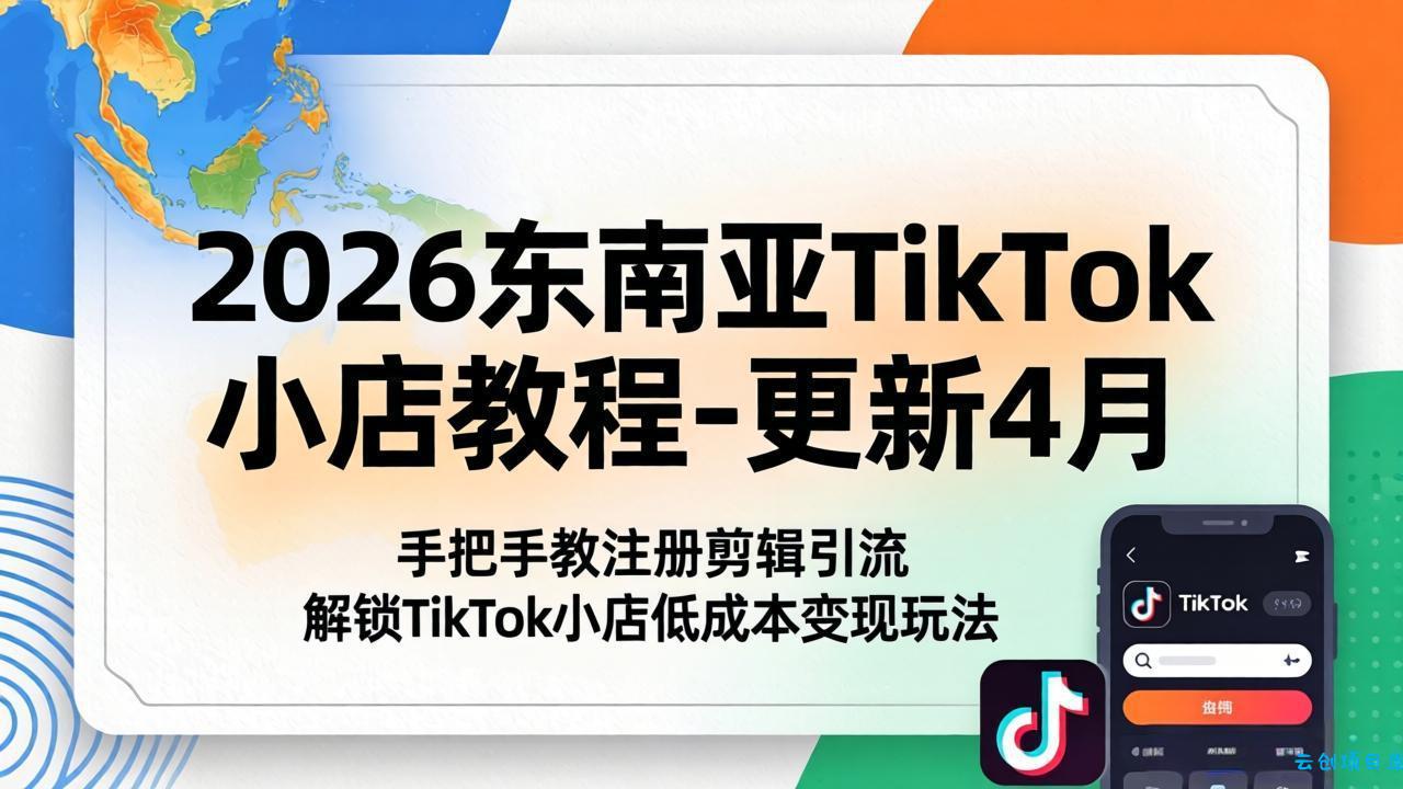 2026东南亚TikTok小店教程-更新4月，手把手教注册剪辑引流，解锁TikTok小店低成本变现玩法-云创项目库