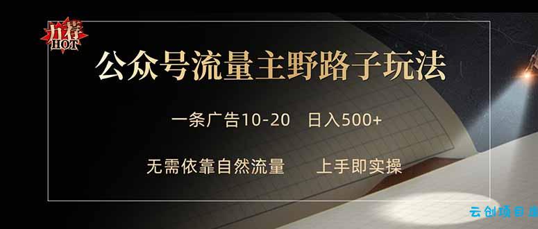 公众号流量主野路子玩法 单条广告10-20元 日入500+-云创项目库