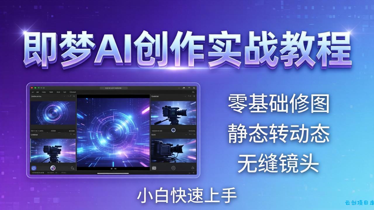 即梦AI创作实战教程，从零基础修图到AI导演，实战教学静态转动态+无缝镜头，小白快速上手-云创项目库