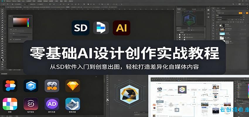 零基础AI设计创作实战教程：从SD软件入门到创意出图，轻松打造差异化自媒体内容-云创项目库