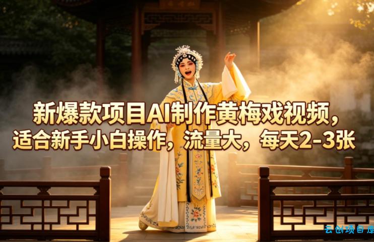 新爆款项目AI制作黄梅戏视频，适合新手小白操作，流量大，每天2-3张-云创项目库