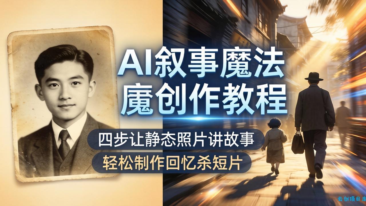 AI叙事魔法创作教程，四步让静态照片讲故事，老照片修复加动态特效，轻松制作回忆杀短片-云创项目库