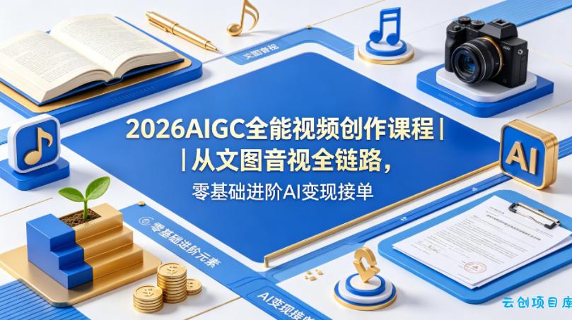 2026AIGC全能视频创作课程｜从文图音视全链路，零基础进阶AI变现接单-云创项目库