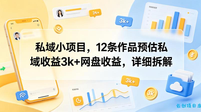 私域小项目,12条作品预估私域收益3k+网盘收益,详细拆解-云创项目库