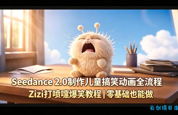 Seedance 2.0制作儿童搞笑动画全流程Zizi打喷嚏爆笑教程｜零基础也能做-云创项目库